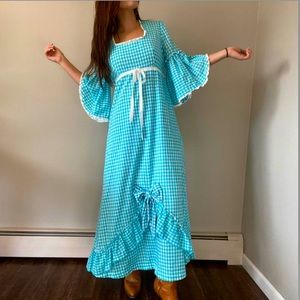 Vintage 1970s handmade gingham maxi dress size M